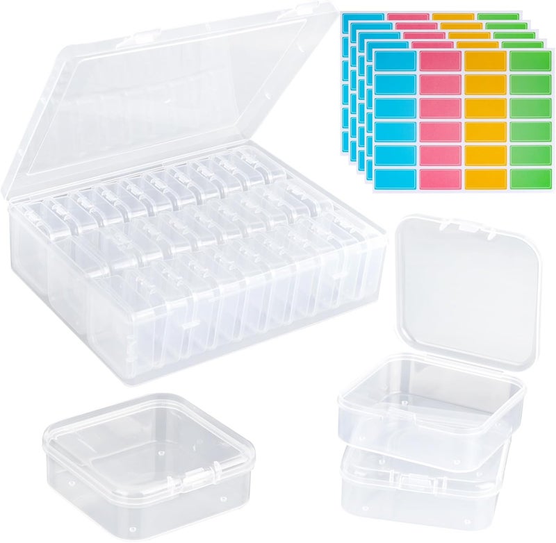 FARQAN Bead Organizer Box, 30Pcs Small Clear Plastic Bead Storage Containers, 1 Craft Storage Box with Hinged Lid, 120 Labels, Mini Box for Jewelry Making DIY Bracelets Beading Nails Screws Seeds Small Parts - Image 1